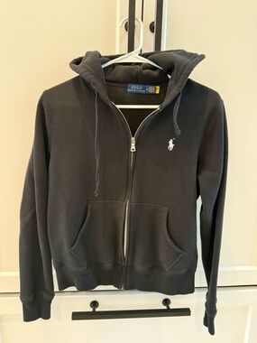 Polo by Ralph Lauren Black Zip Hoodie with White Polo Logo